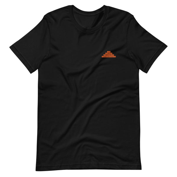 Black t shirt with orange build daily brick by brick logo