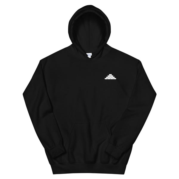 Black hooded sweatshirt with white build daily brick by brick logo