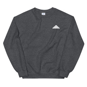 Heather grey crewneck sweatshirt with white build daily brick by brick logo