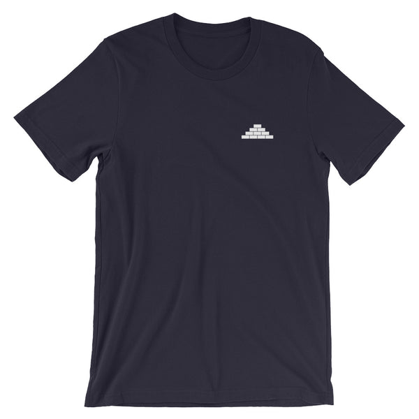 Navy t shirt with white build daily brick by brick logo