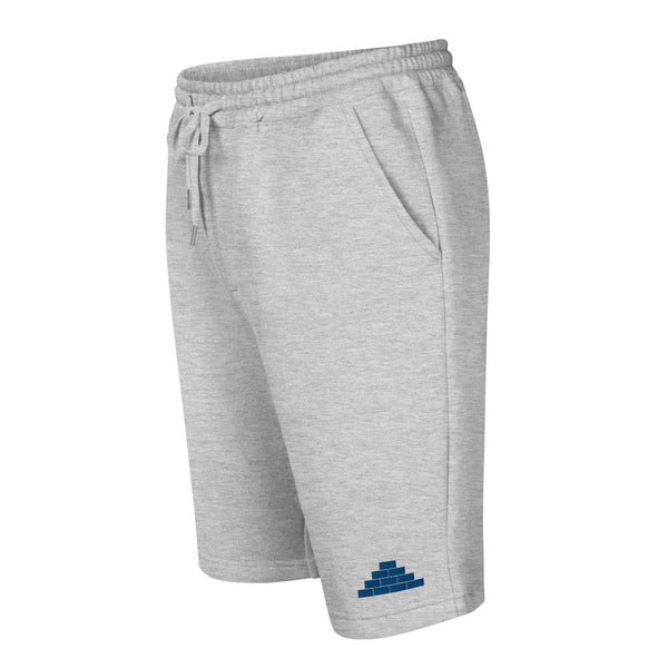 Grey shorts with royal blue bricks logo