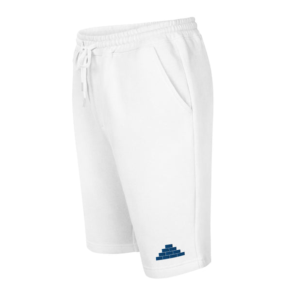 White shorts with royal blue bricks logo 