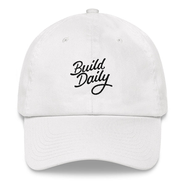 White cap with black build daily signature logo