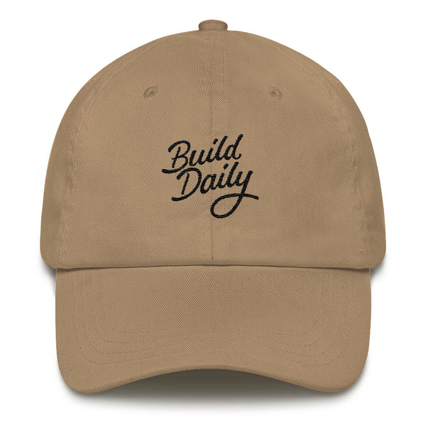 Khaki cap with black build daily signature logo