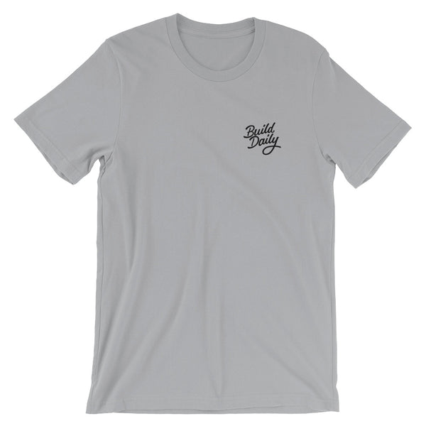 Grey t shirt with black build daily signature logo