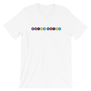 White t shirt with build daily circle design