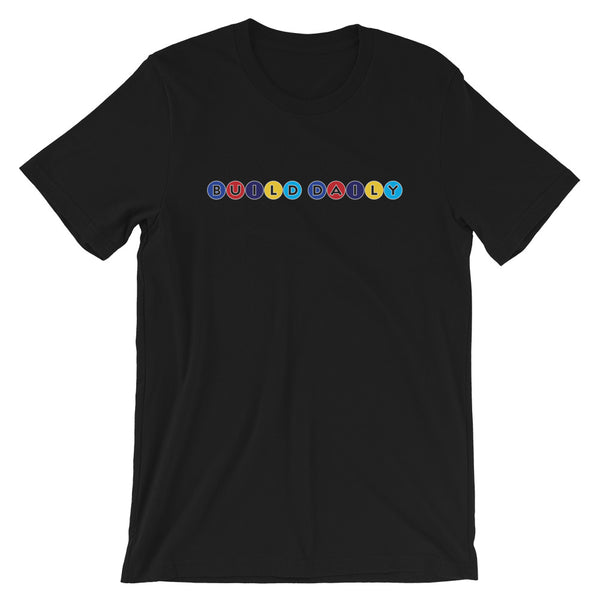 Black t shirt with build daily circle design