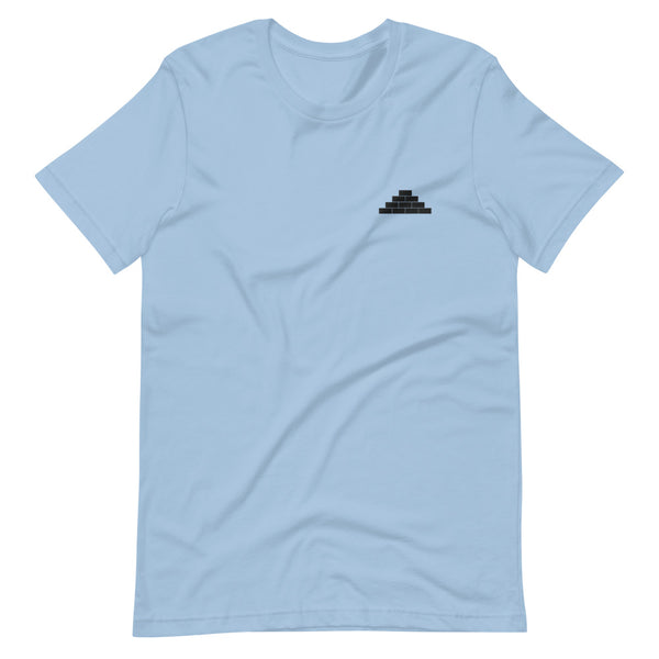 Light blue t shirt with black build daily brick by brick logo