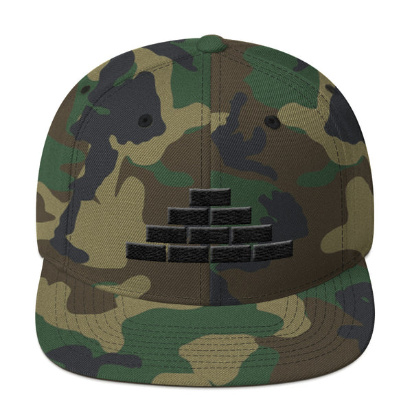 Camouflage cap with black build daily brick by brick logo