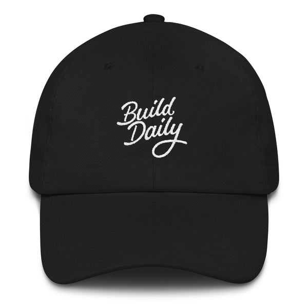 Black cap with white build daily signature logo