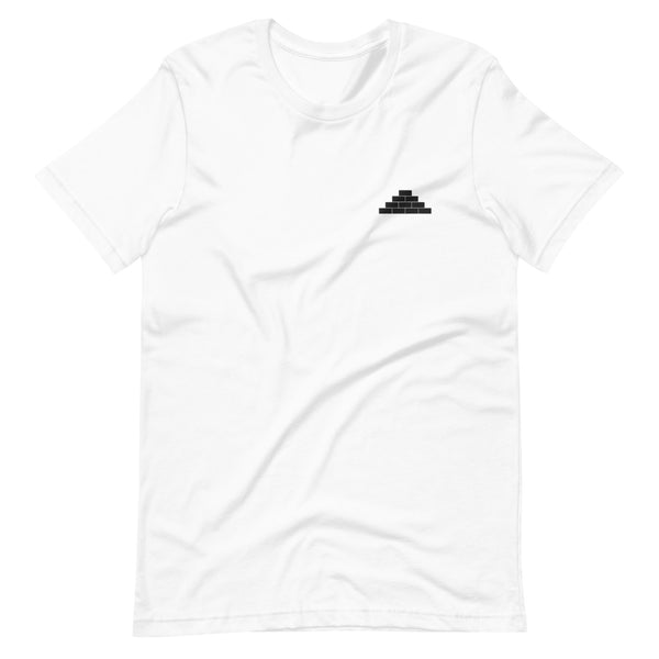 White t shirt with black build daily brick by brick logo