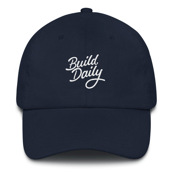 Navy blue cap with white build daily signature logo