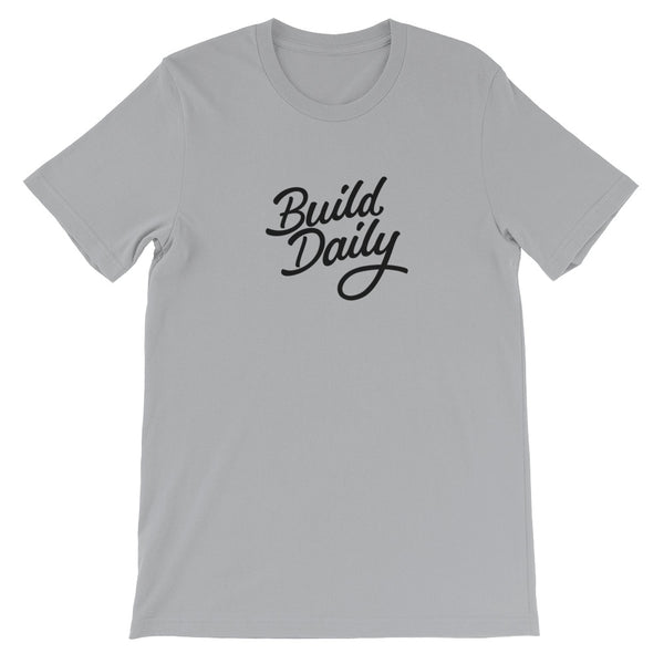 Grey t shirt with black build daily signature logo